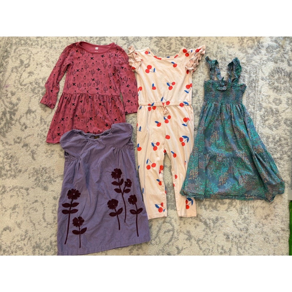 Tea Collection Girls Size 5 Bundle 4pc Dresses Jumpsuit Floral Cactus Cherry
